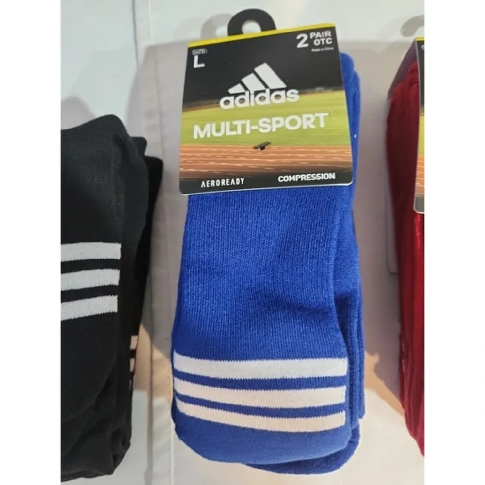 6 PAIR 3 PACKS ADIDAS MULTI‎ SPORT OVER THE CALF COMPRESSION SOCKS LARGE BLACK